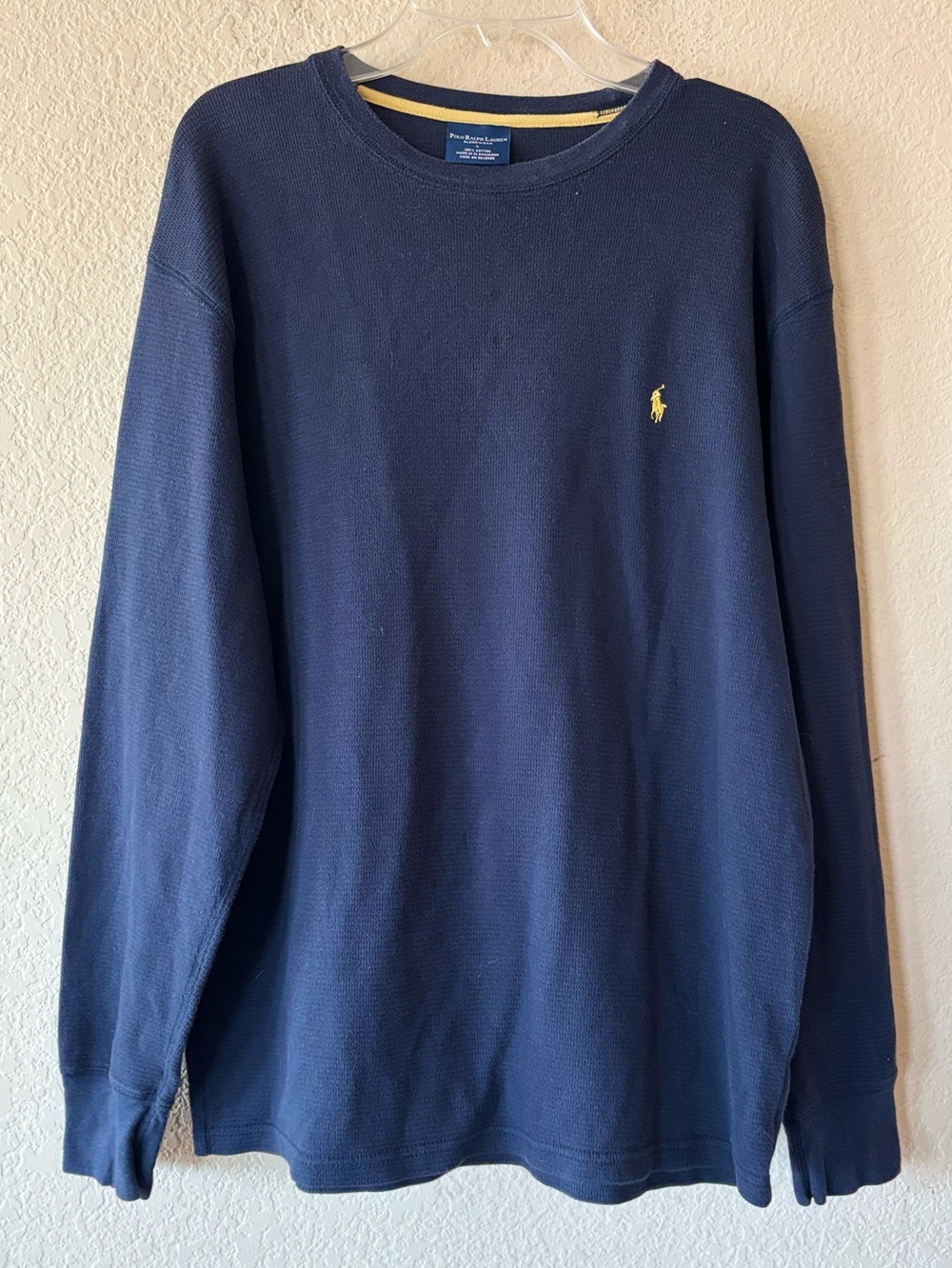Polo Ralph Lauren Men's Navy Blue Waffle Knit Long Sleeve Polo Shirt L
